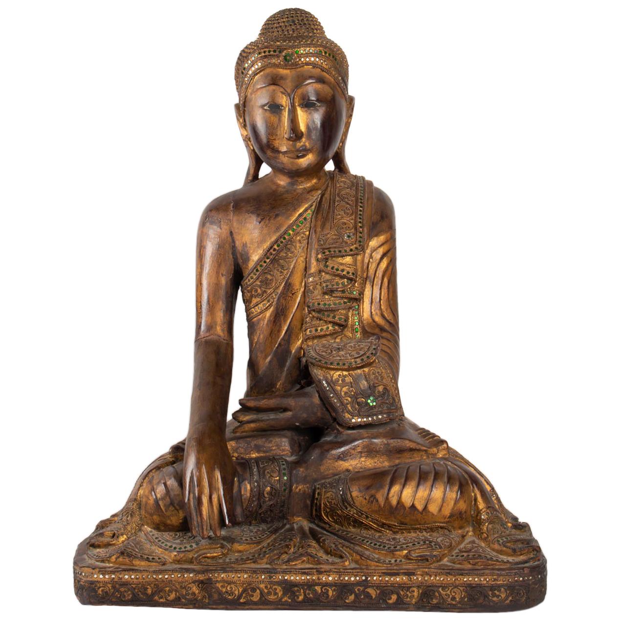 Buddha in Carved Wood Thailand, Middle of the 20th Century