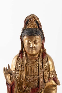 Buddha in Golden Wood and Red Lacquer Beef Blood, China, 21st Century