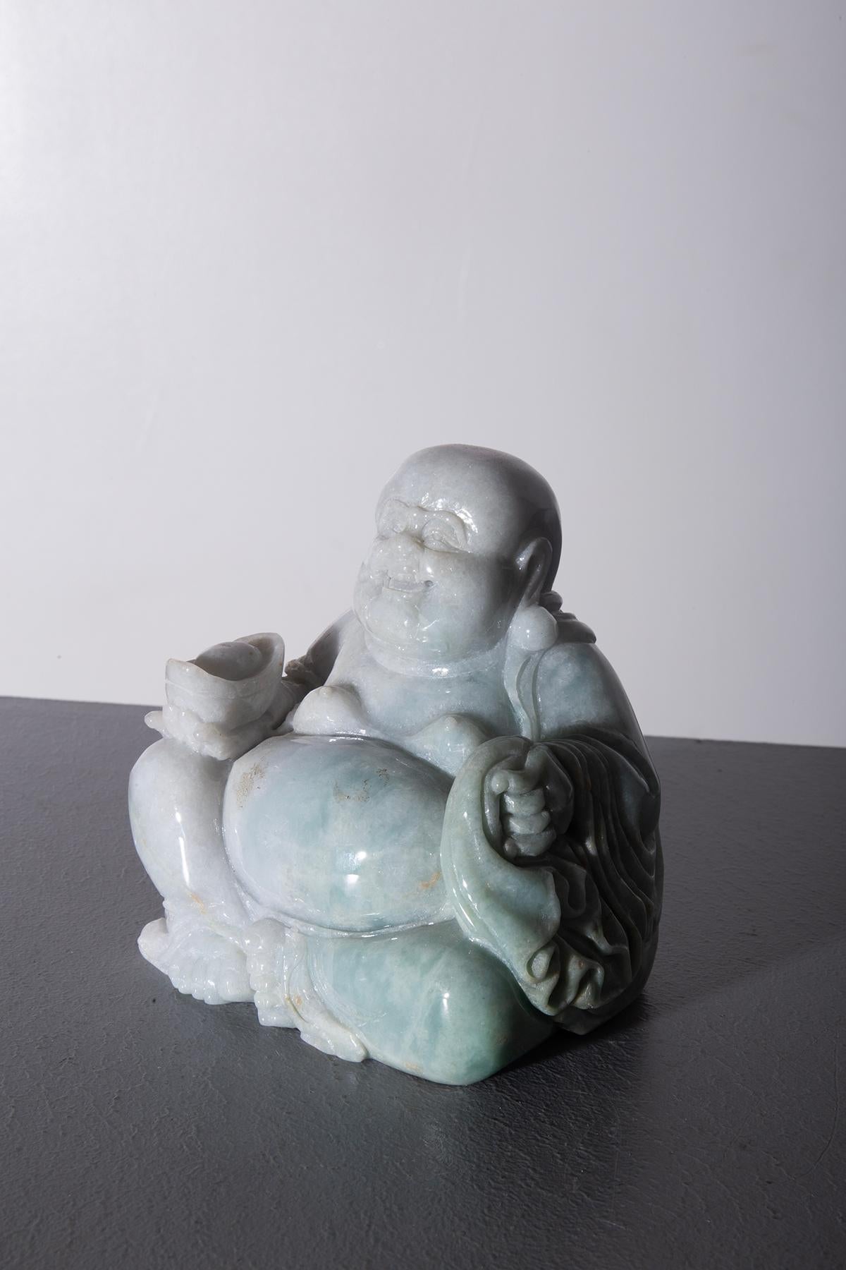 Chinoiserie Buddha in Imperial Jade For Sale