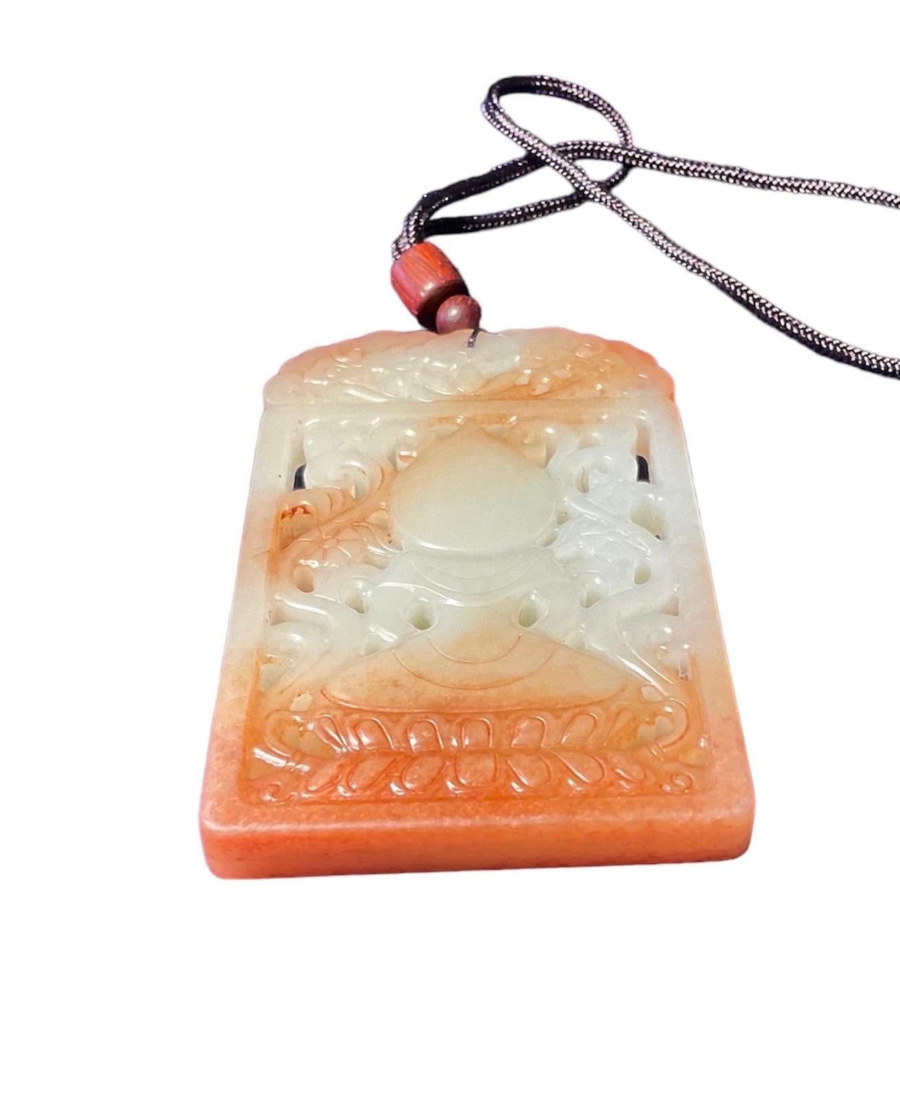 Artisan Buddha Jade Pierced Pendant  For Sale