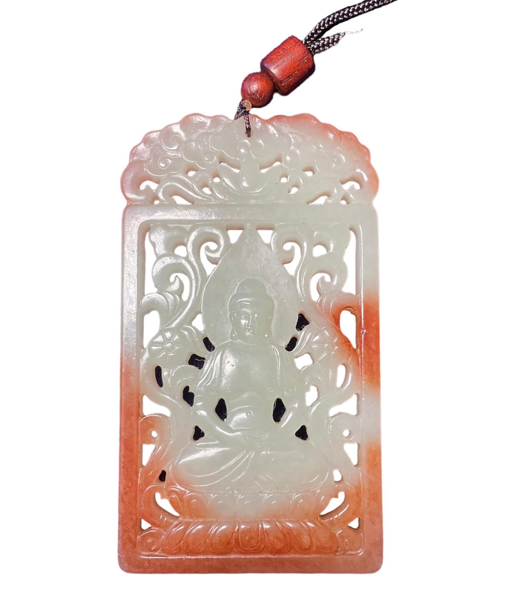 Women's or Men's Buddha Jade Pierced Pendant  For Sale