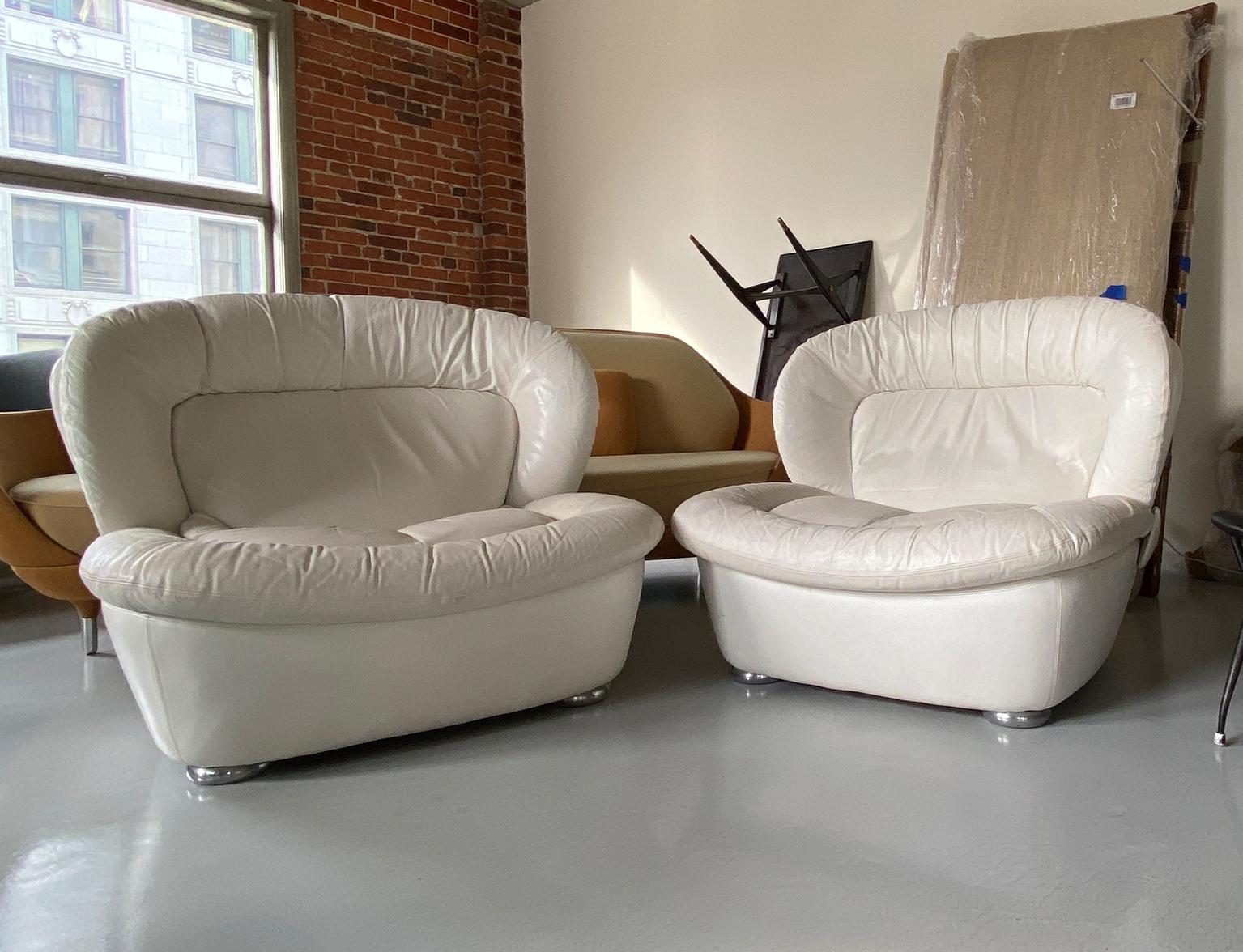 Swedish Buddha Lounge Chairs in White Leather from the 1980/90s Sweden For Sale