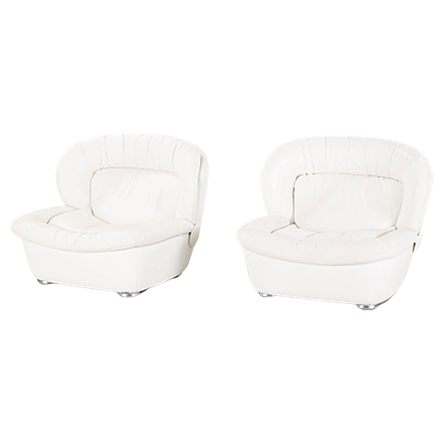 Buddha Lounge Chairs in White Leather from the 1980/90s Sweden For Sale