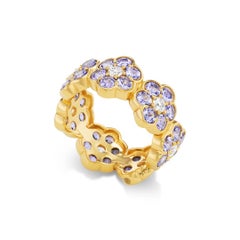 Buddha Mama Bague cocktail fleur en or jaune 20 carats Tanzanite et diamant