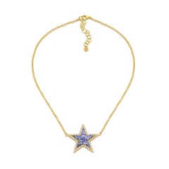 Buddha Mama 20 Karat Yellow Gold Tanzanite and Diamond Star Necklace