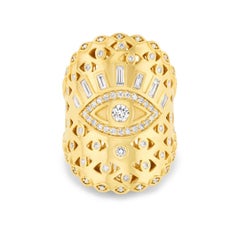 Buddha Mama Bague en or jaune 20K avec diamant et œil maléfique