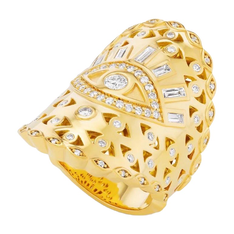 Buddha Mama 20K Yellow Gold Diamond Evil Eye Wrap Ring For Sale