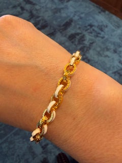 Buddha Mama 20K Yellow Gold White Enamel Hand-Hammered Link Bracelet