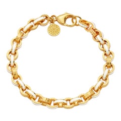 Buddha Mama 20K Yellow Gold White Enamel Hand-Hammered Link Bracelet