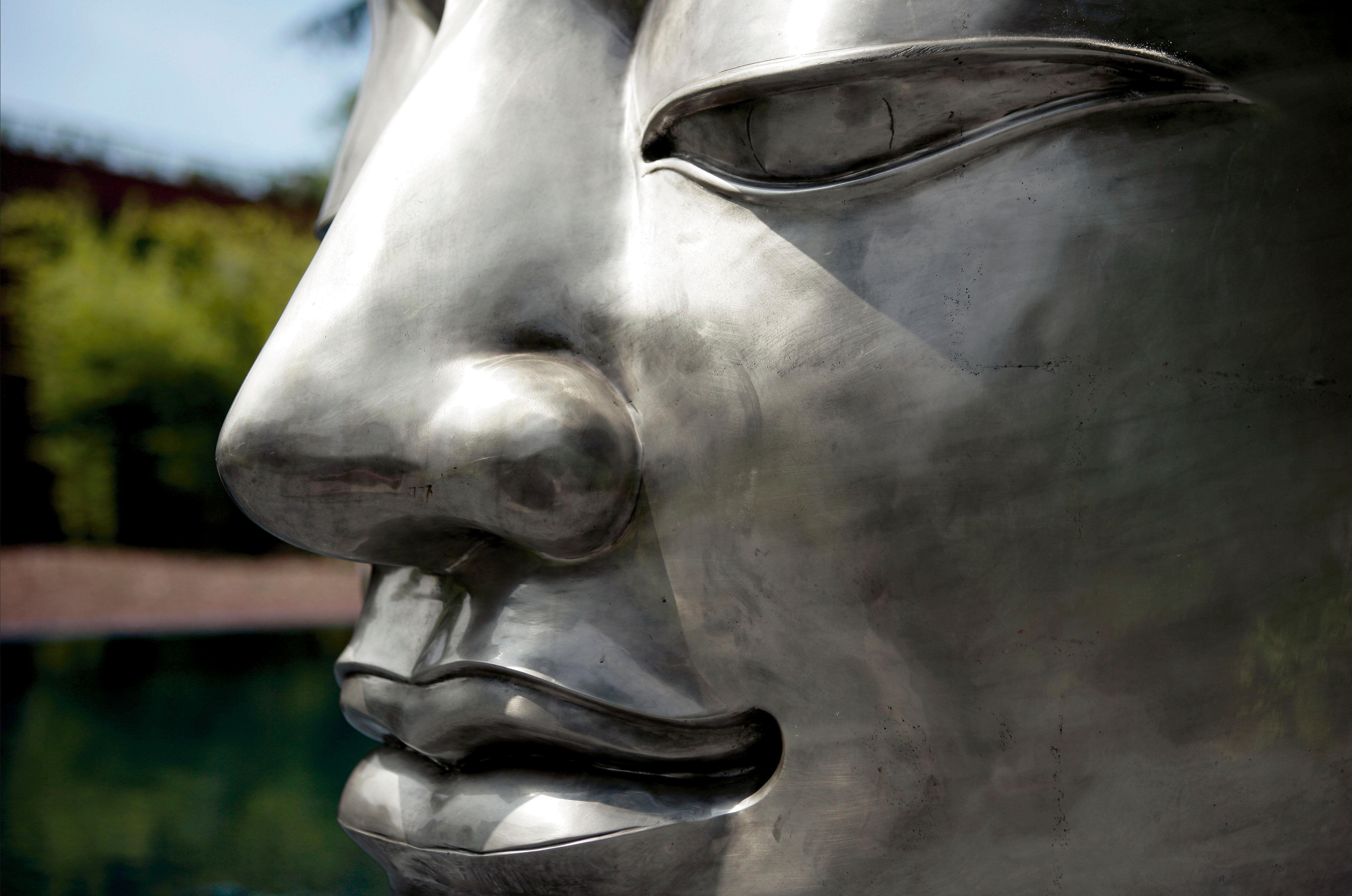 Modern Buddha Mask, in Cast Bronze, Nickel-Plated finishing, Italy For Sale