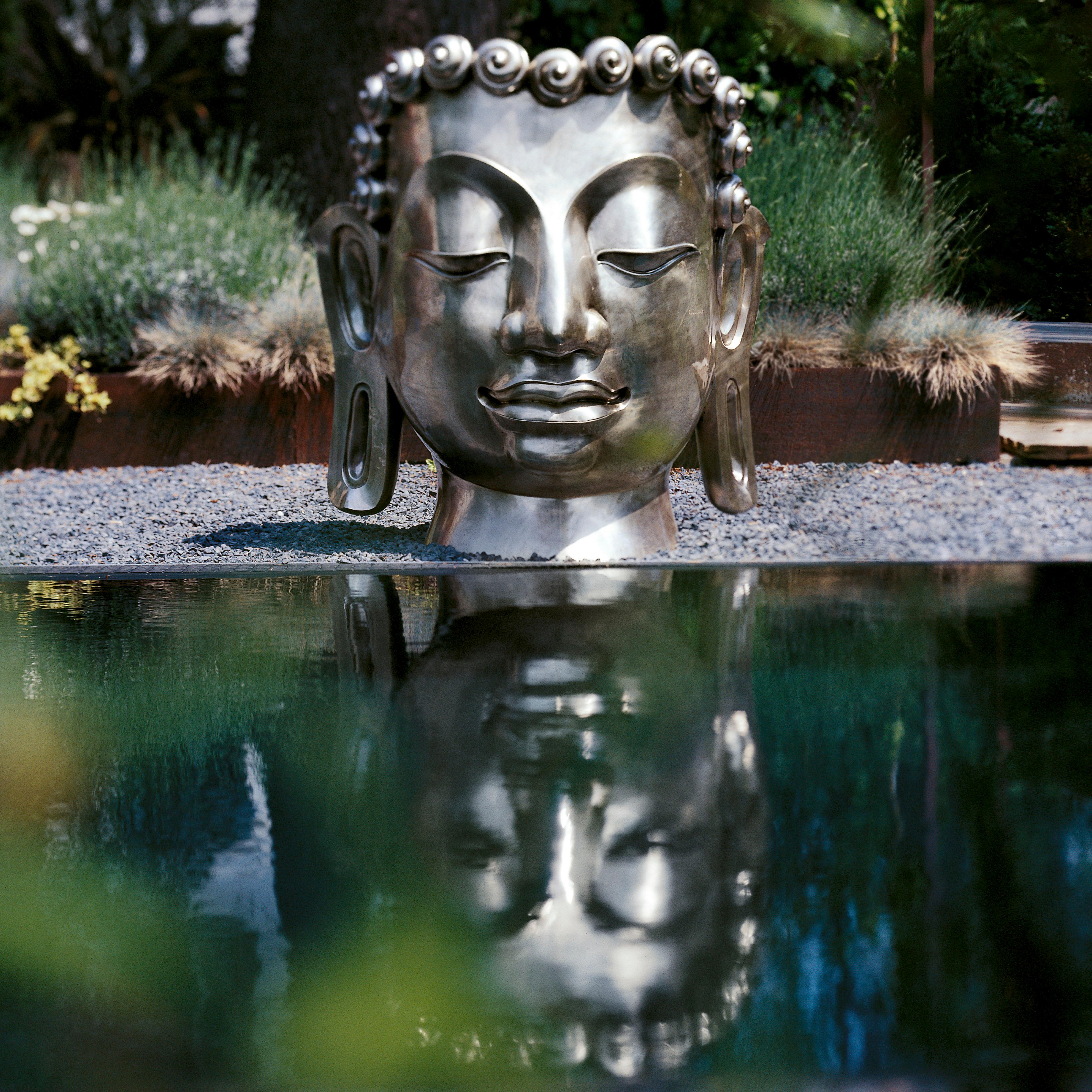 Italian Buddha Mask, in Cast Bronze, Nickel-Plated finishing, Italy For Sale