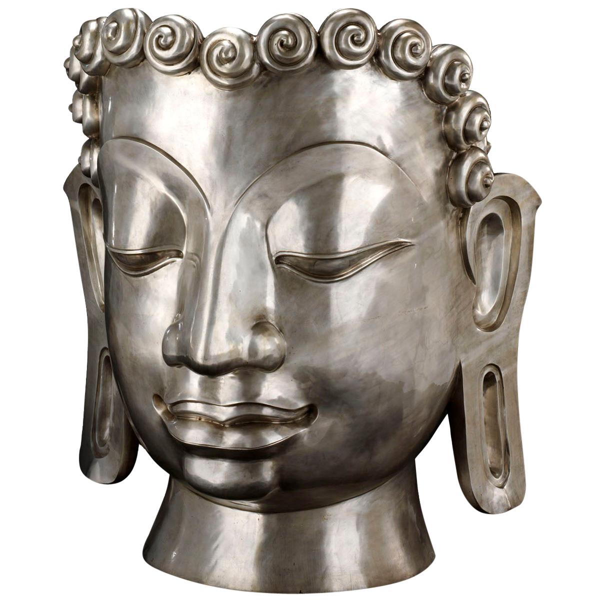 Buddha Mask, in Cast Bronze, Nickel-Plated finishing, Italy For Sale
