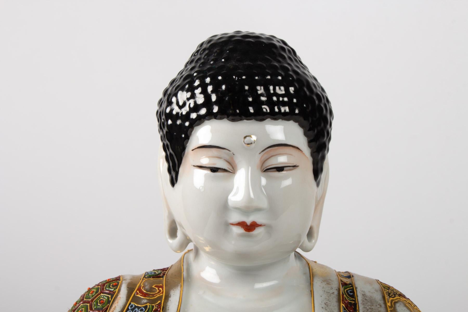 Chinese Export Buddha Meditation Porcelain Stazuma Decor Polychrome Lotus, 1920-1930