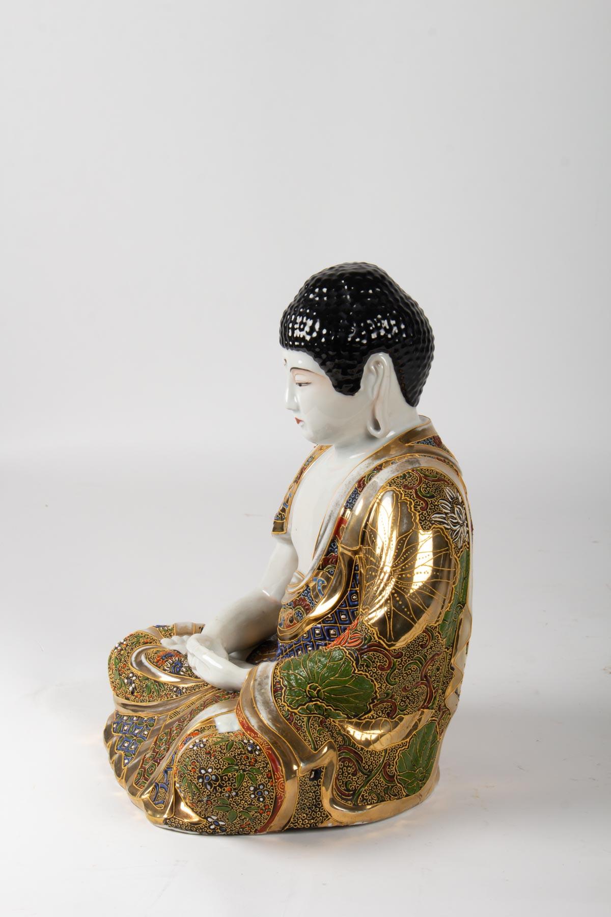 Buddha Meditation Porcelain Stazuma Decor Polychrome Lotus, 1920-1930 1