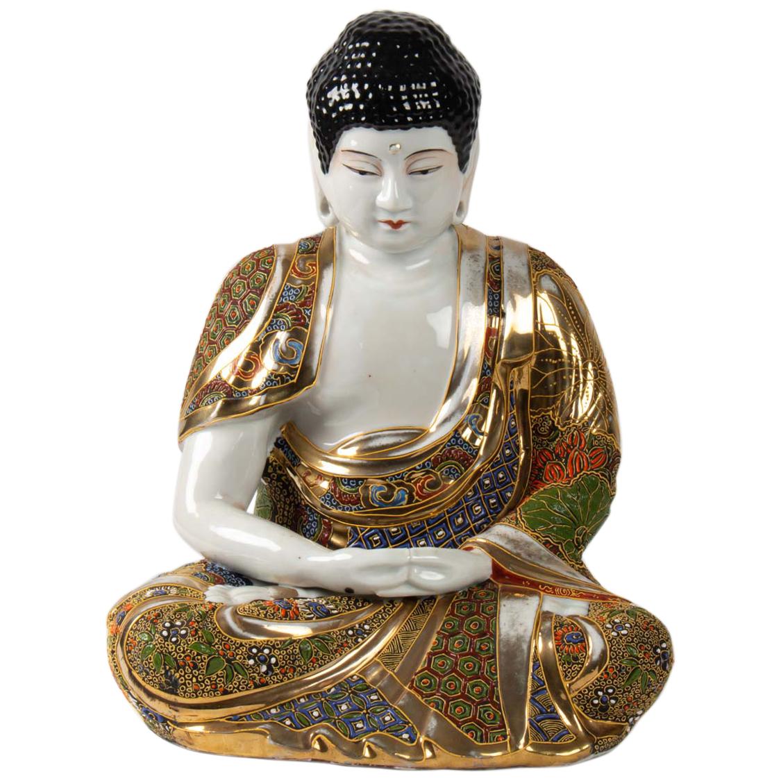 Buddha Meditation Porcelain Stazuma Decor Polychrome Lotus, 1920-1930