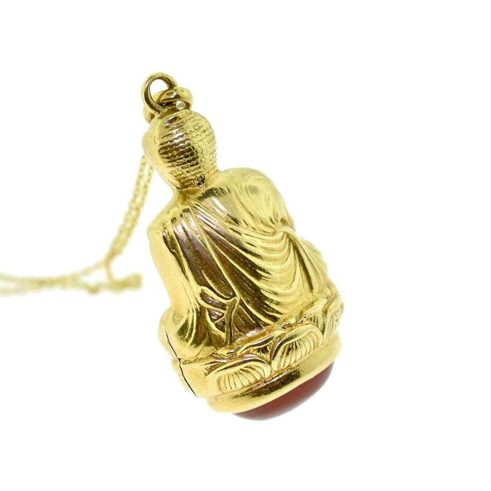 Women's or Men's Buddha on Coral in Yellow Gold Pendant Necklace