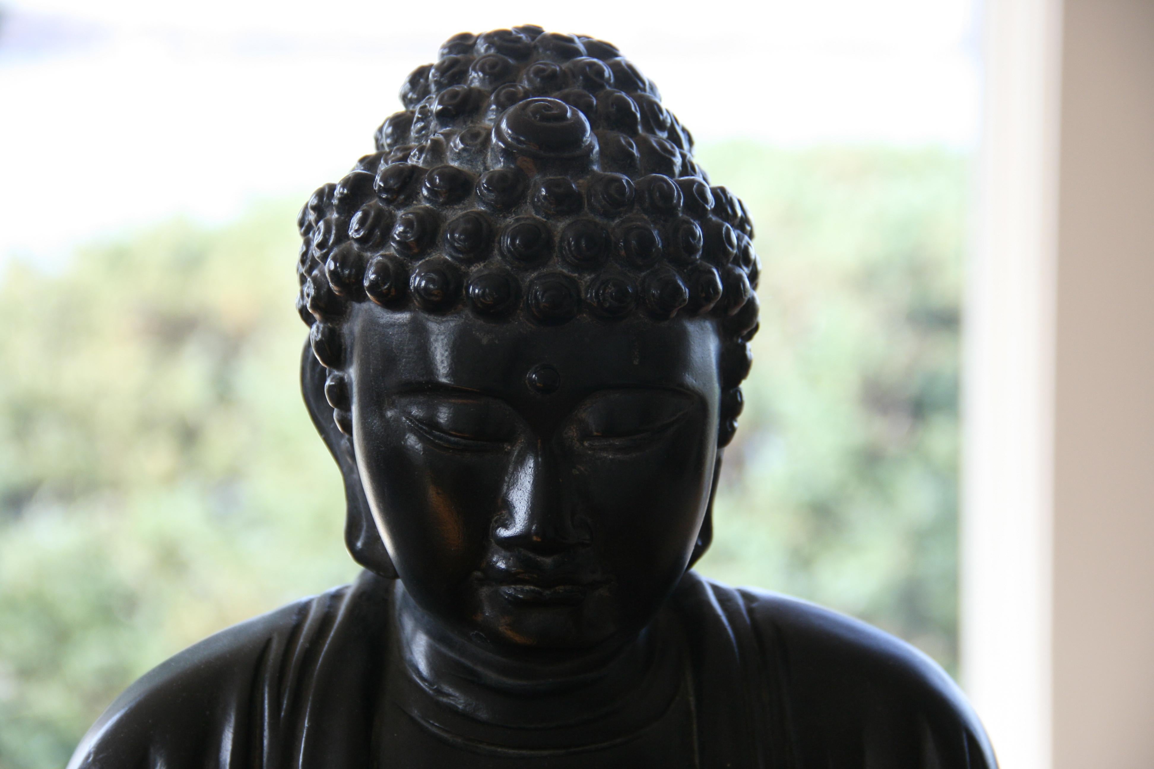 Japanese Buddha Sculpture on Wood Base 2