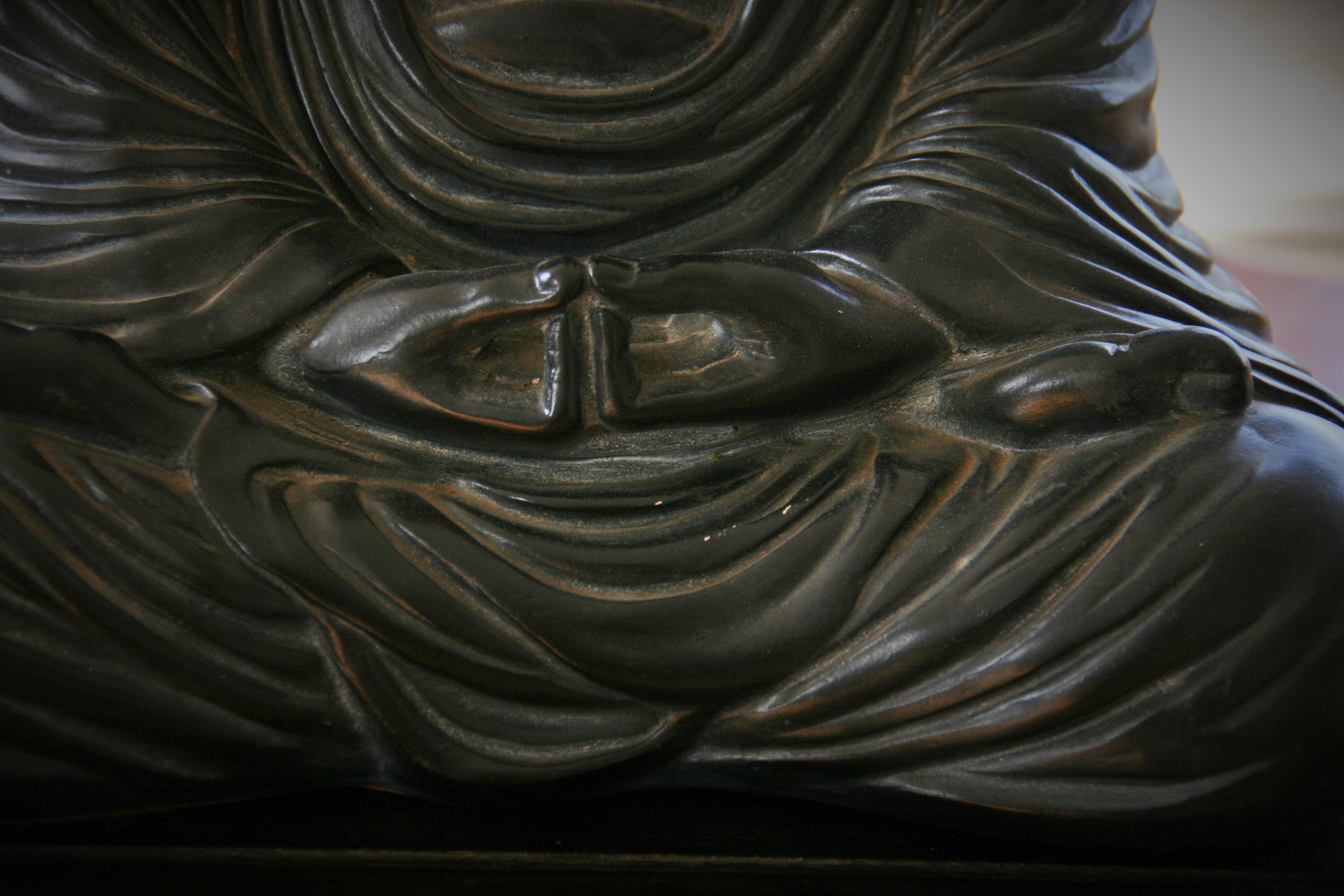 Japanese Buddha Sculpture on Wood Base 3