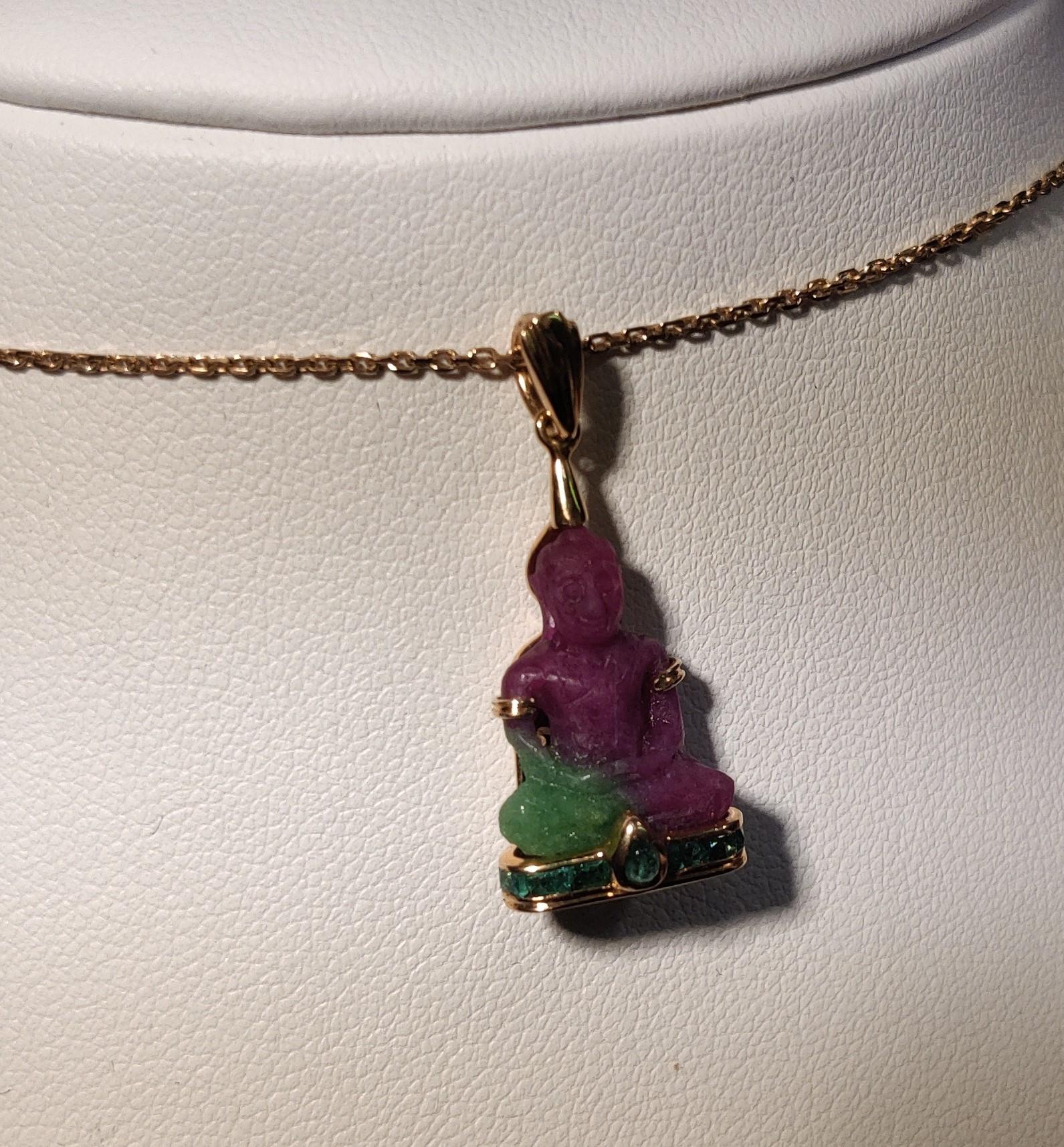 Buddha Pendant Ruby-Zoisite 18 Kt Gold. Necklace 1