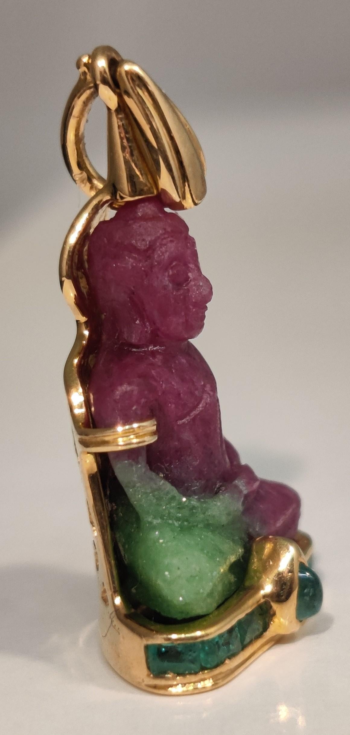 Buddha Pendant Ruby-Zoisite 18 Kt Gold. Necklace 3