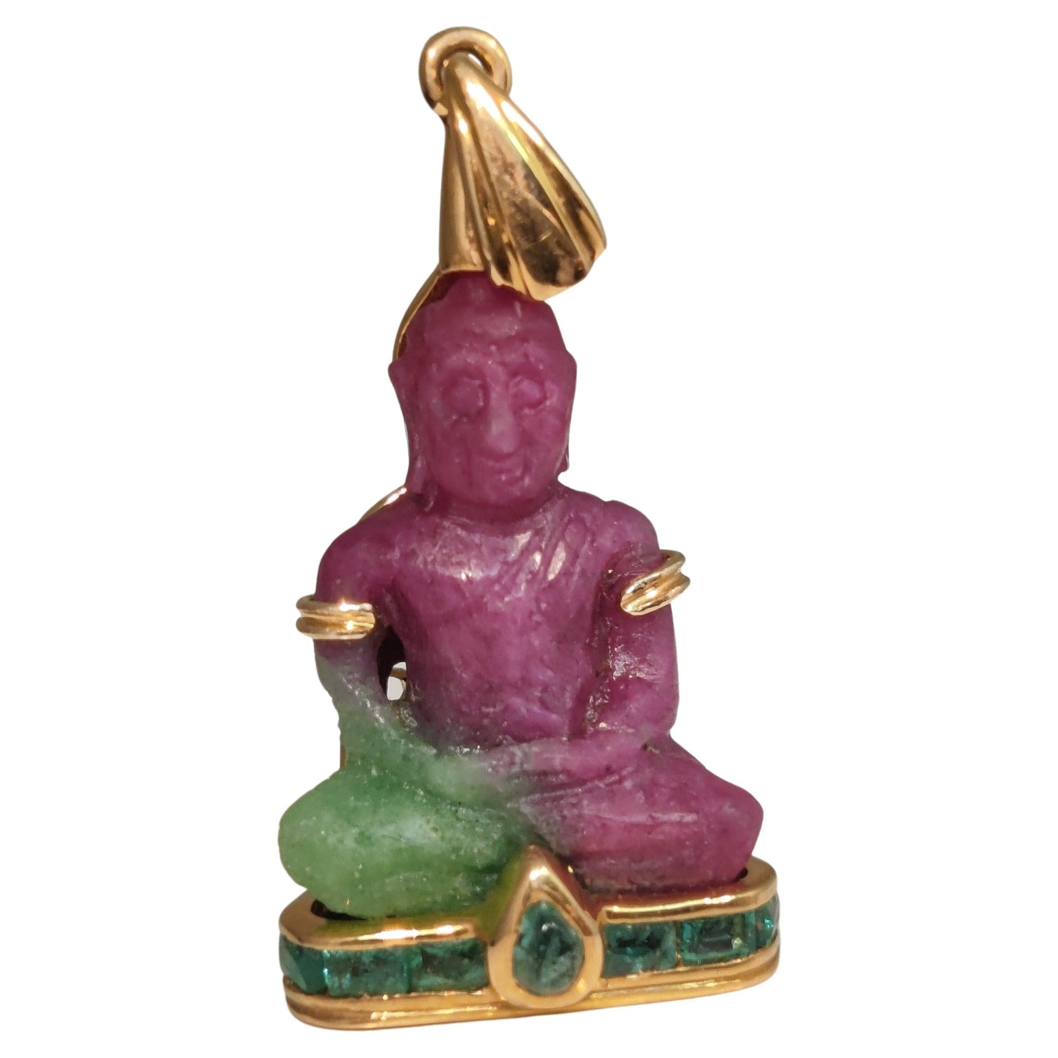 Buddha Pendant Ruby-Zoisite 18 Kt Gold. Necklace