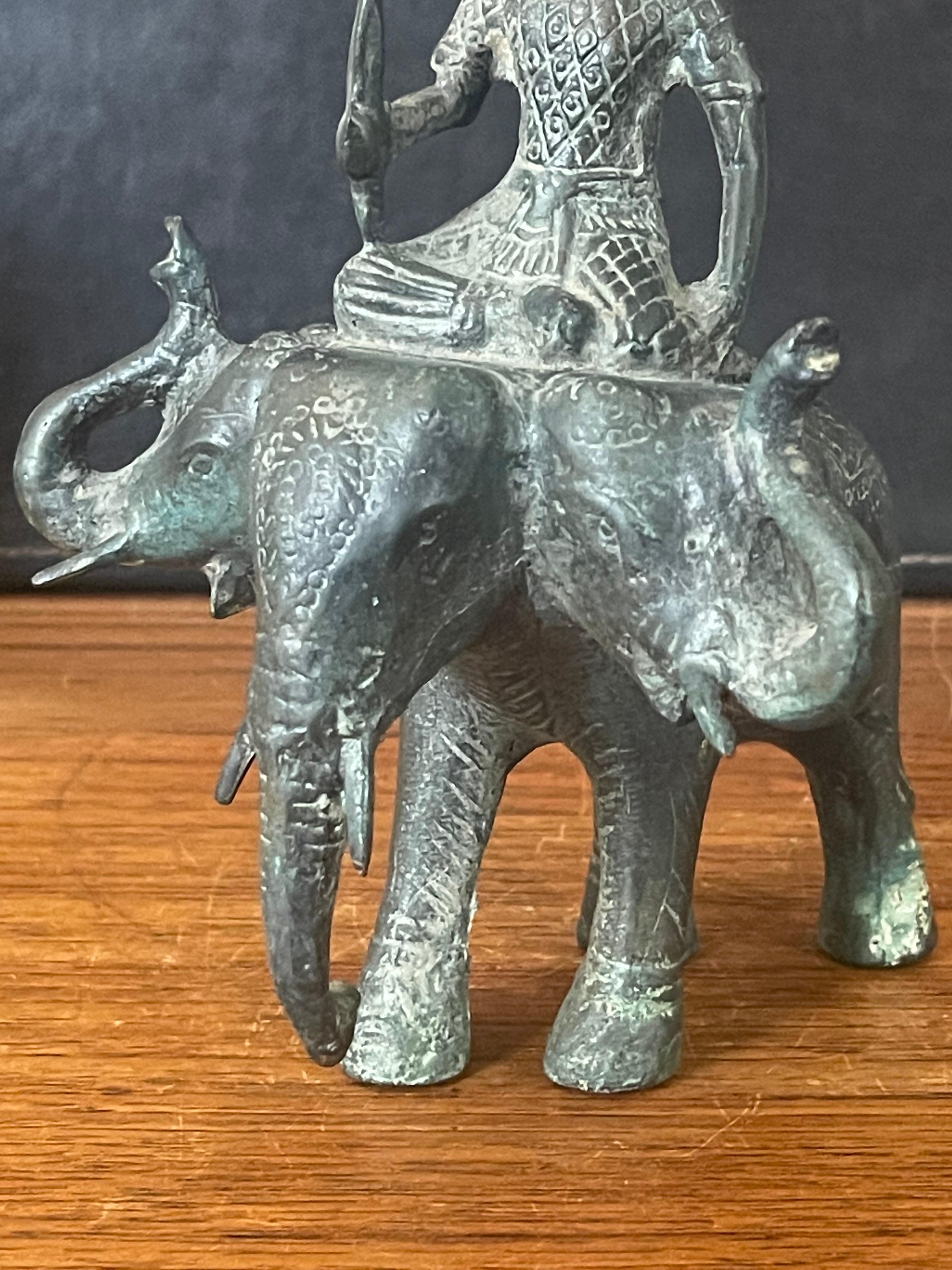 Buddha Riding Three Headed Elephant Bronze Sculpture / Indra on Erawan For Sale 2