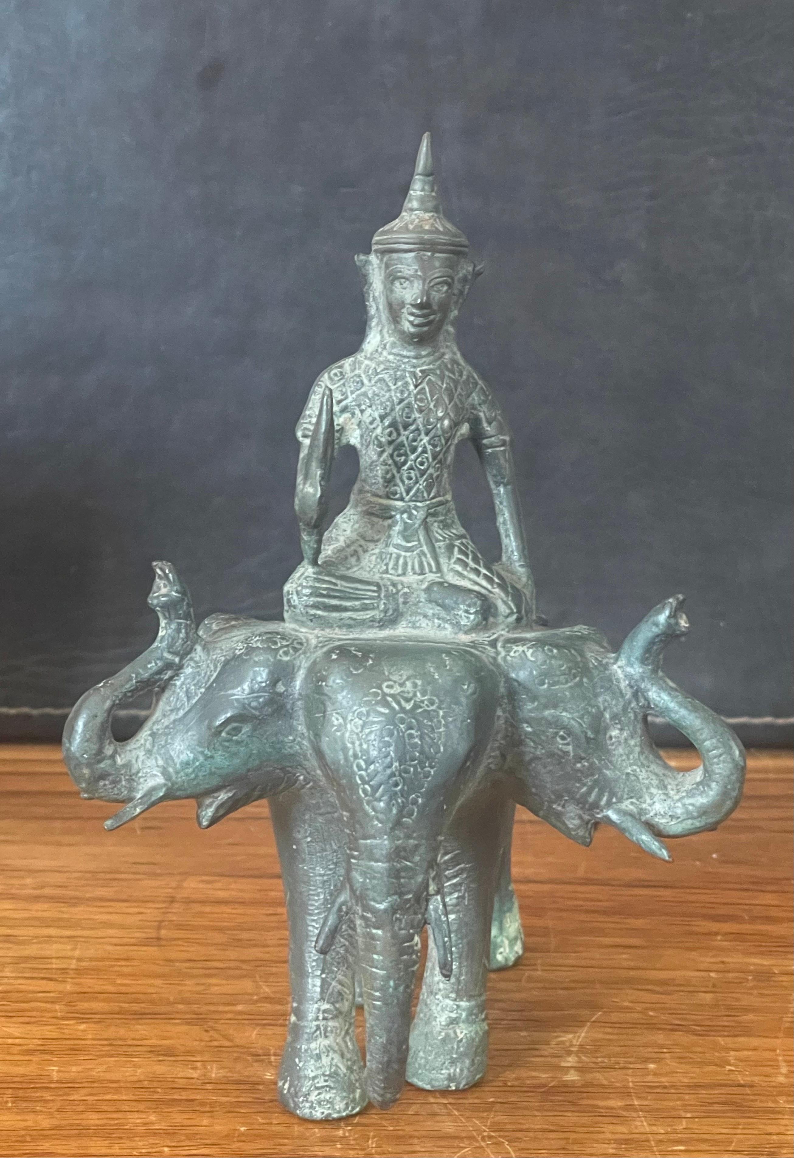 20th Century Buddha Riding Three Headed Elephant Bronze Sculpture / Indra on Erawan For Sale