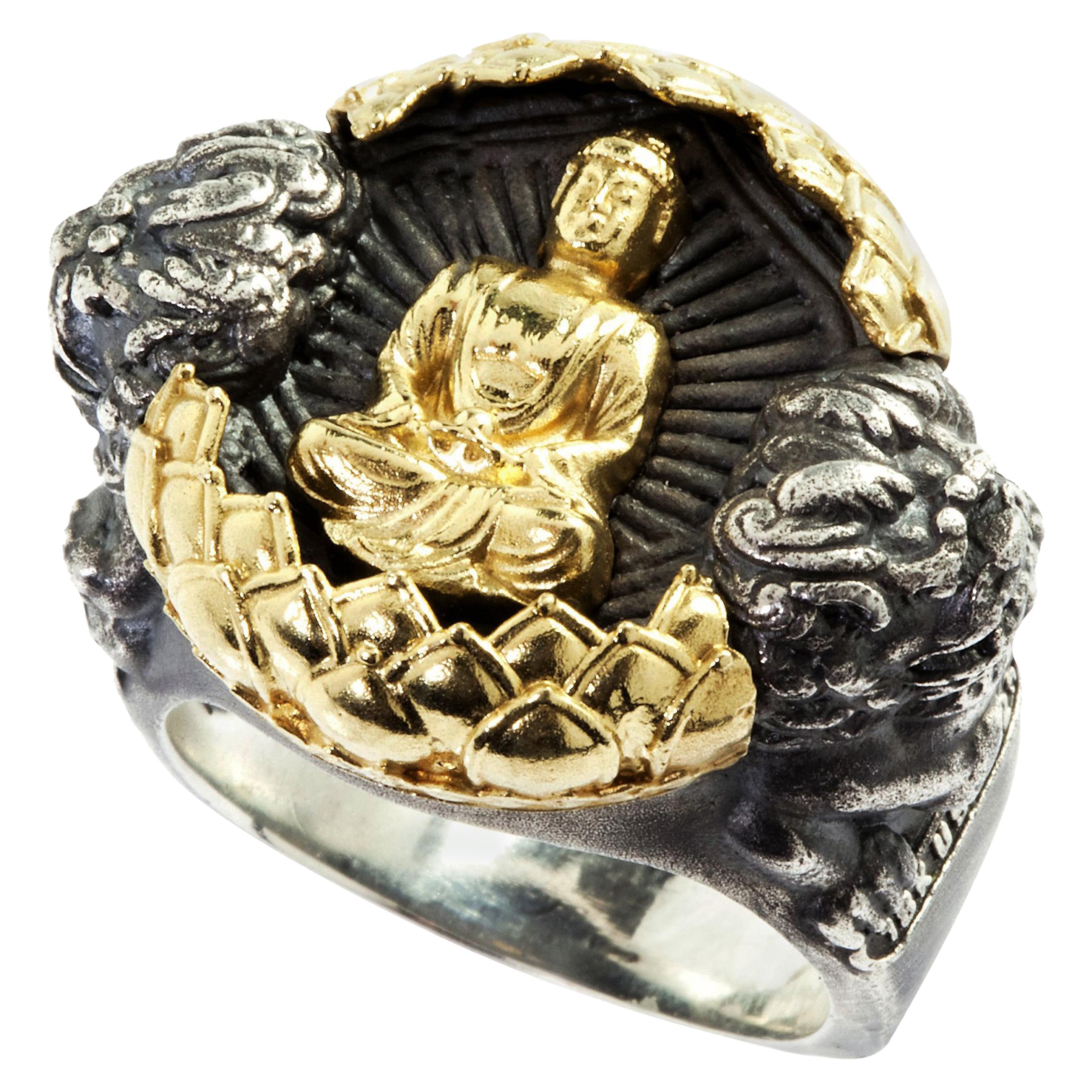 Buddha Ring Sterling Silver and Gold Stambolian