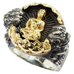 Buddha Ring Sterling Silver and Gold Stambolian