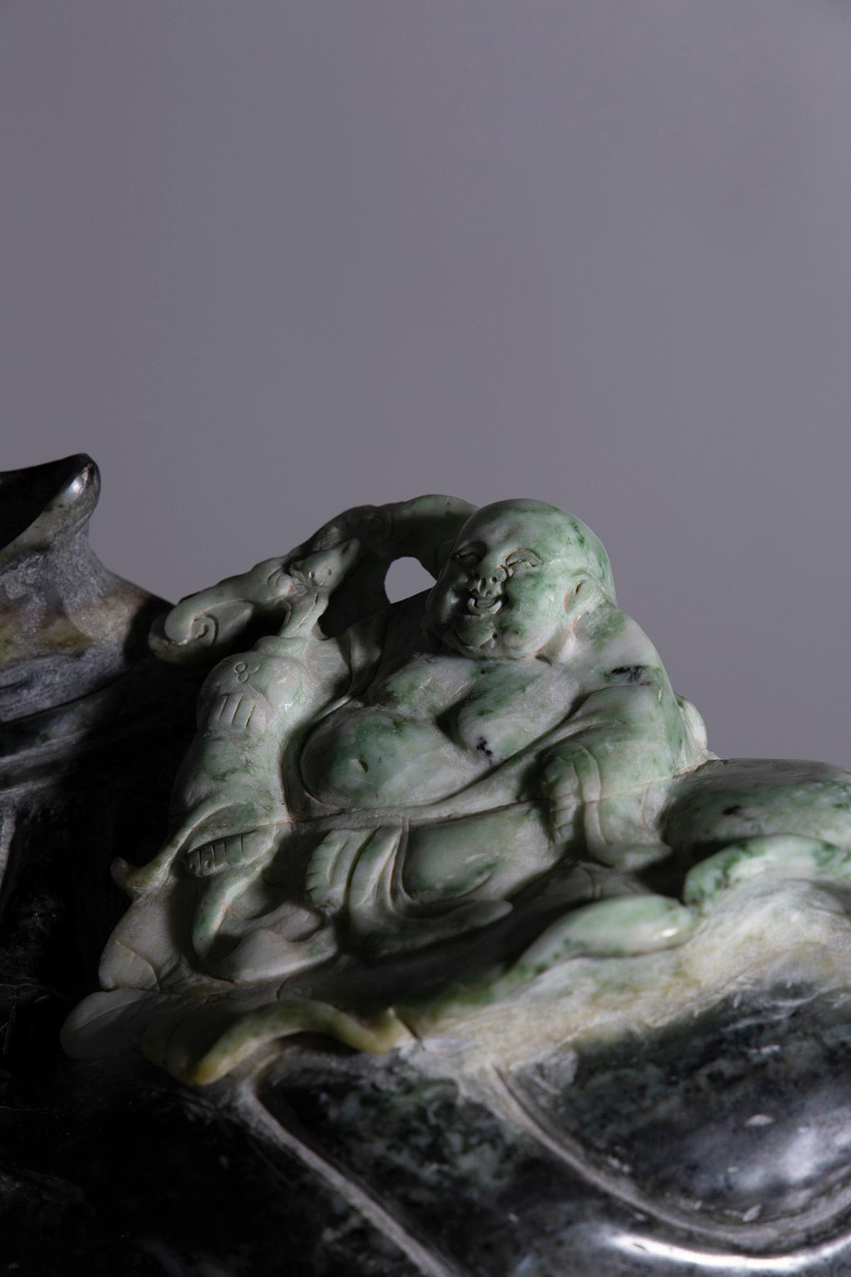 Sculpture de Bouddha avec sac Bon état - En vente à Milano, IT