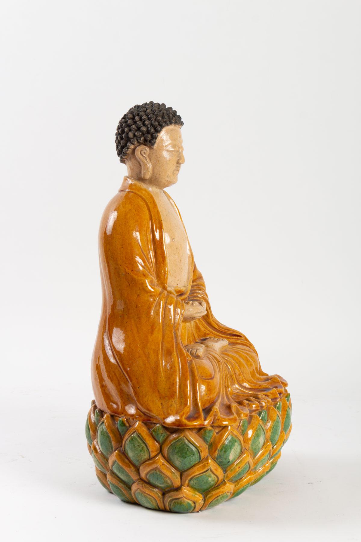 Chinese Export Buddha Sitting on a Lotus Flower