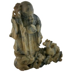 19th Century Buddha Soapstone Garden  Sculpture with Turtle and Deer