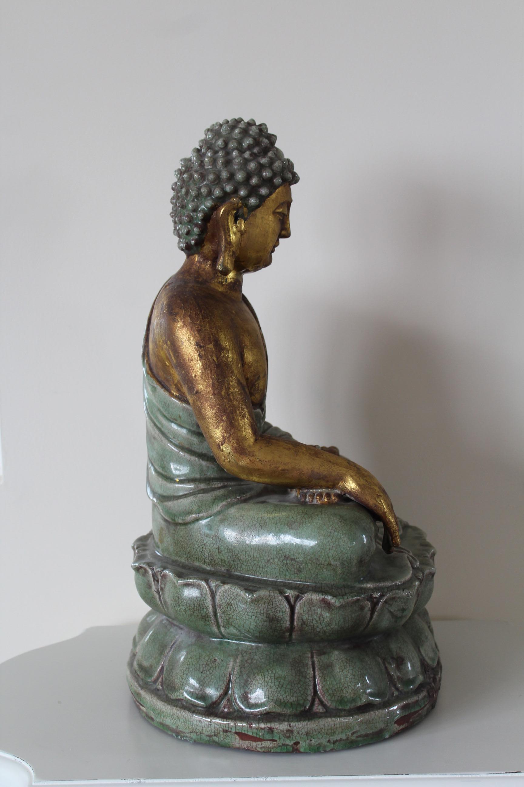 Buddha Statue in Ceramic, circa 1930 In Excellent Condition In Charleston, SC