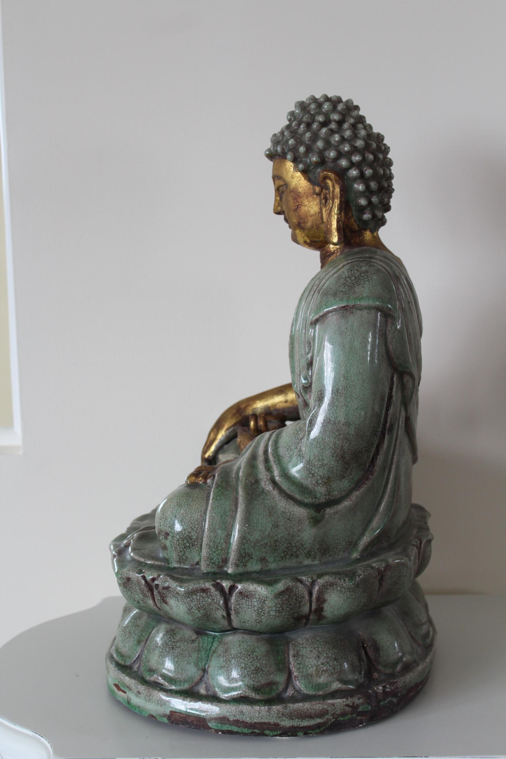 Stoneware Buddha Statue in Ceramic, circa 1930