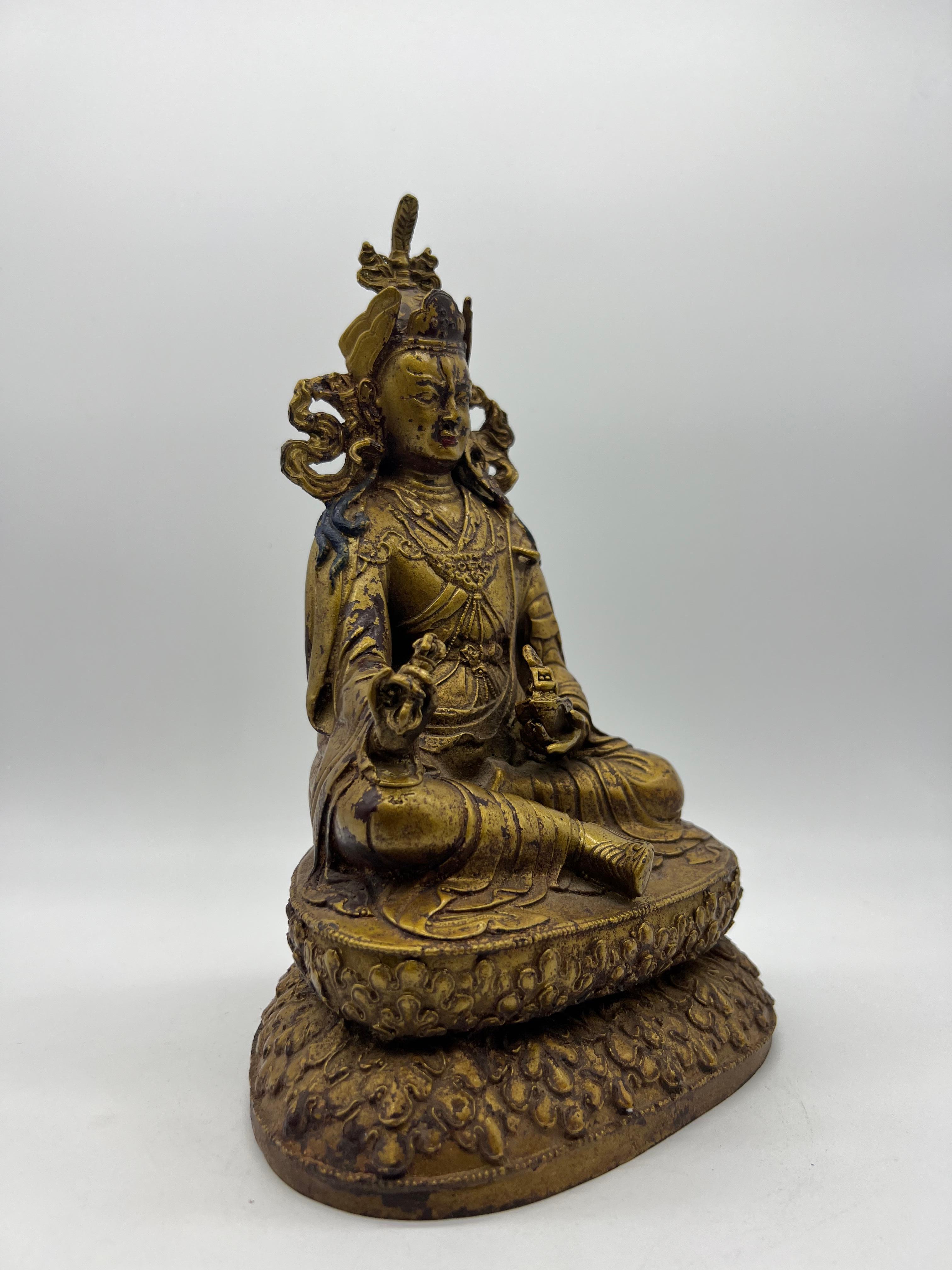 Late 19th Century Buddha Statue Tibetan Teacher Buddhism Ancient Medicine Meditation Figure