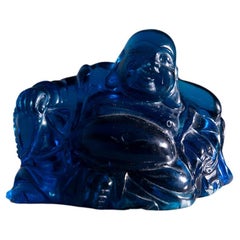 Vintage Buddha Statuette in Blue Jade