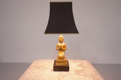 Buddha Table Lamp in Brass and Wood