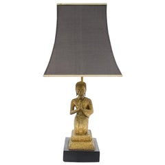 Vintage Buddha Table Lamp in Brass and Wood