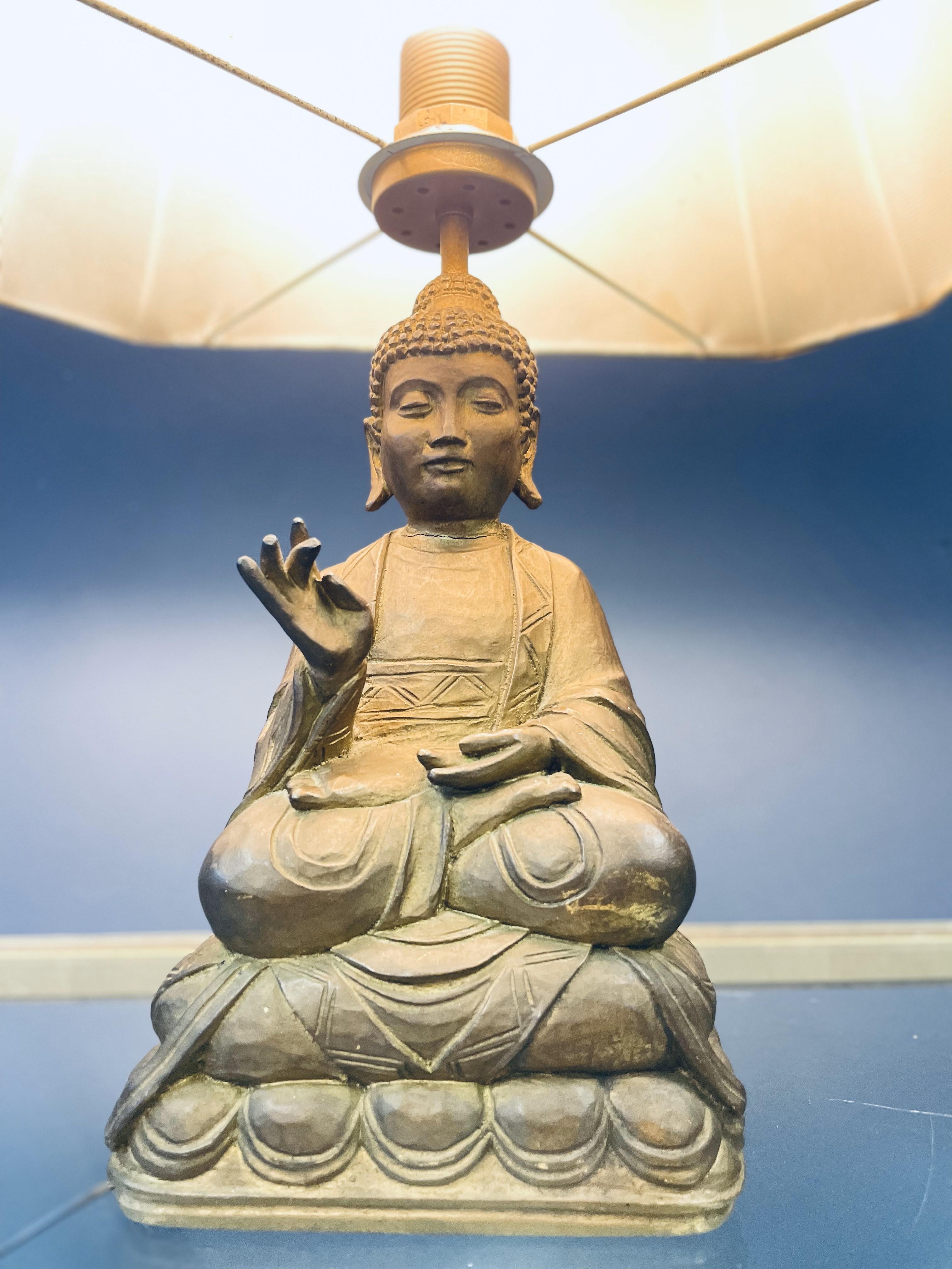 Buddha Tischlampe mit Samtschirm 3