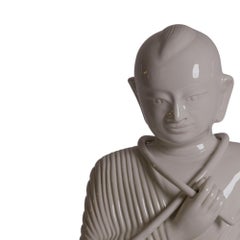 Buddhist Blanc Glasierte Keramikskulptur & Schale, Italien 1980er Jahre