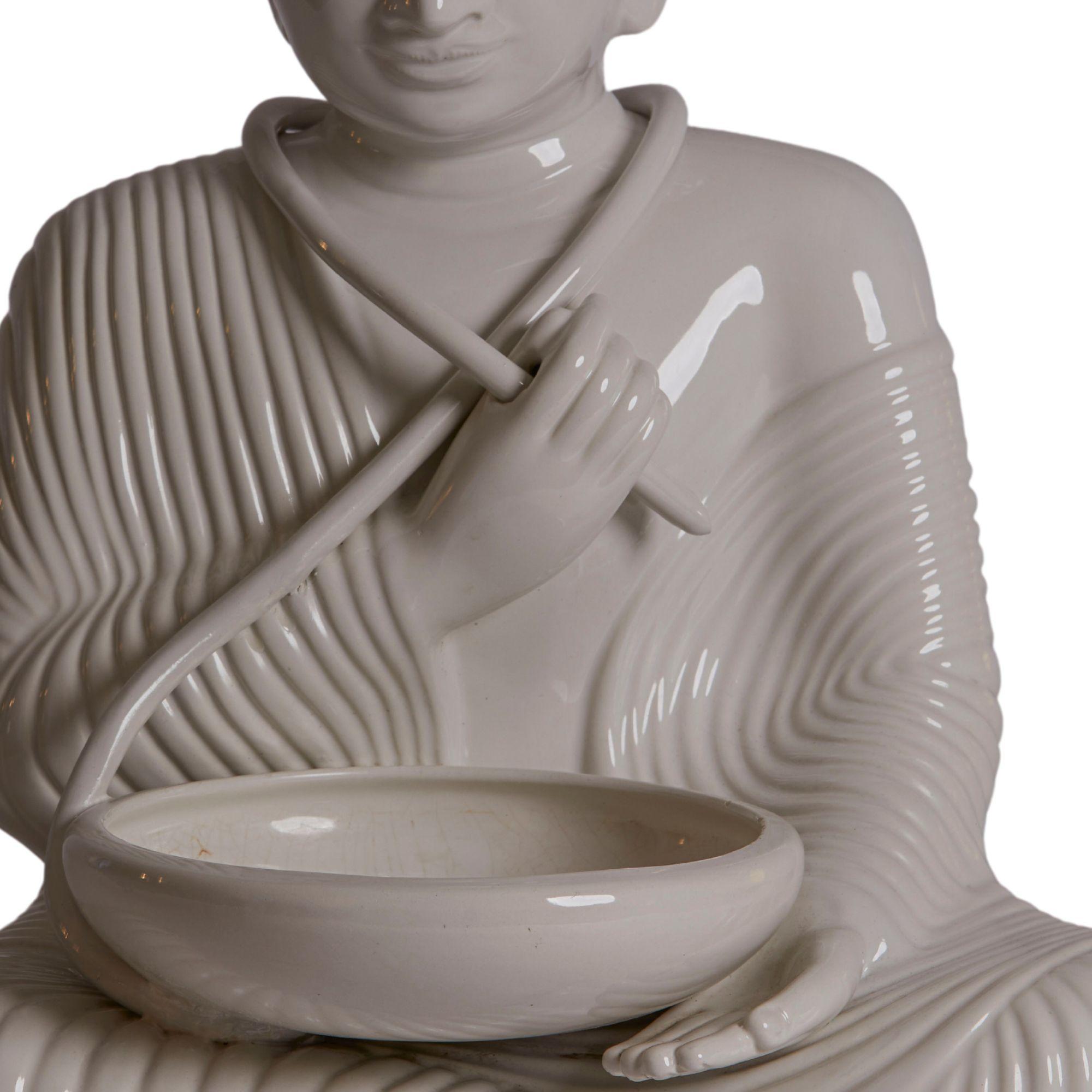 Escultura y cuenco de cerámica esmaltada Blanc Budista, Italia Años 80 en Bueno estado para la venta en Aspen, CO