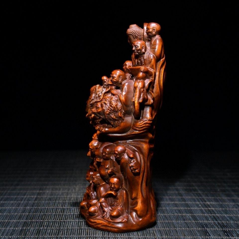 19th Century Buddhist Eighteen Arhats Worship the Buddha Wood Sculpture For Sale
