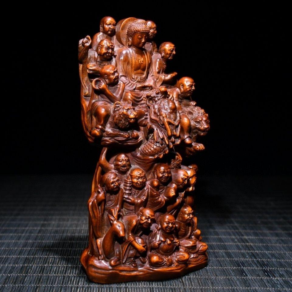 Buddhist Eighteen Arhats Worship the Buddha Wood Sculpture For Sale 3