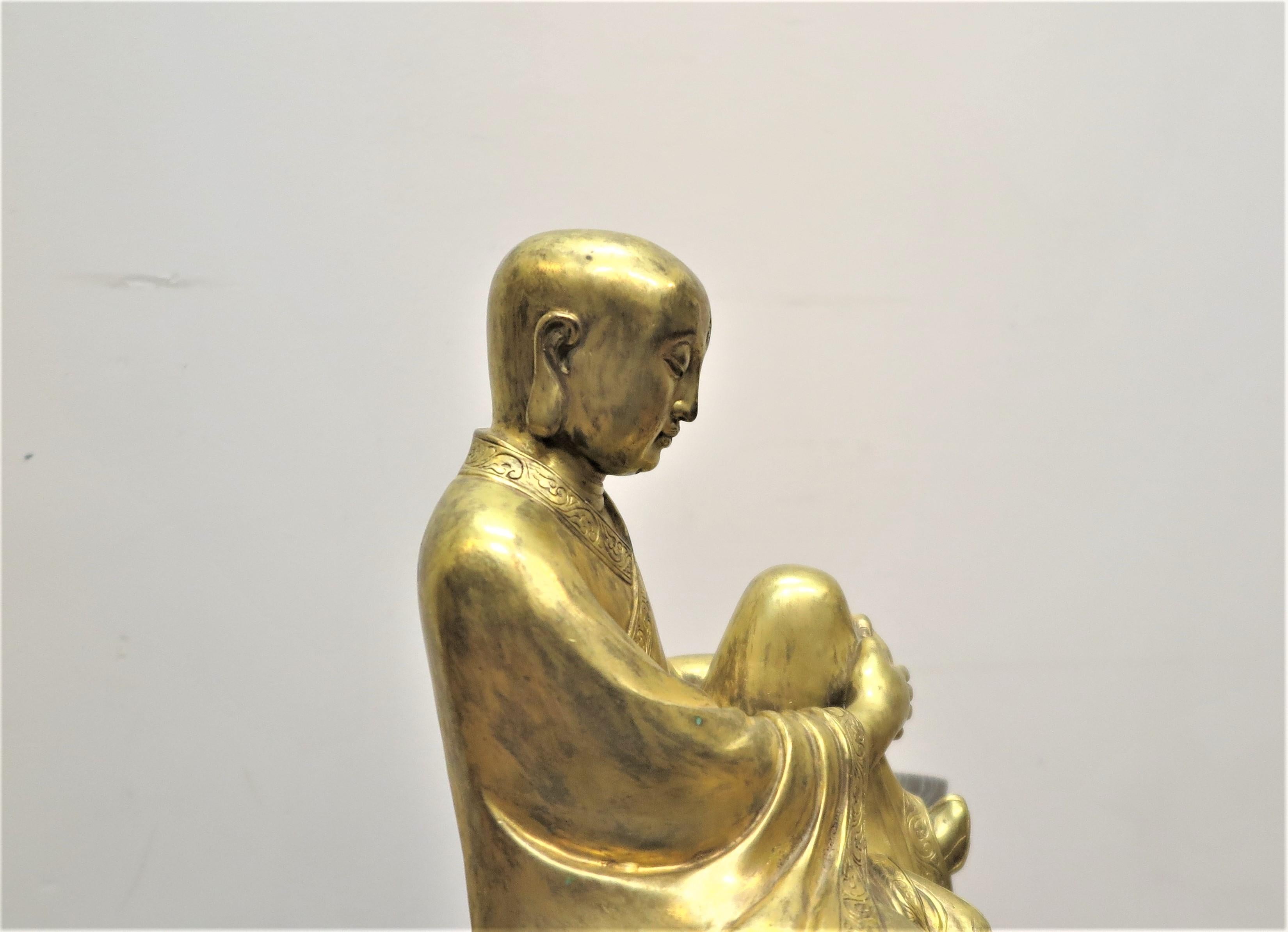 Buddhist Gilded Enlightened Monk Buddha In Good Condition For Sale In New York, NY