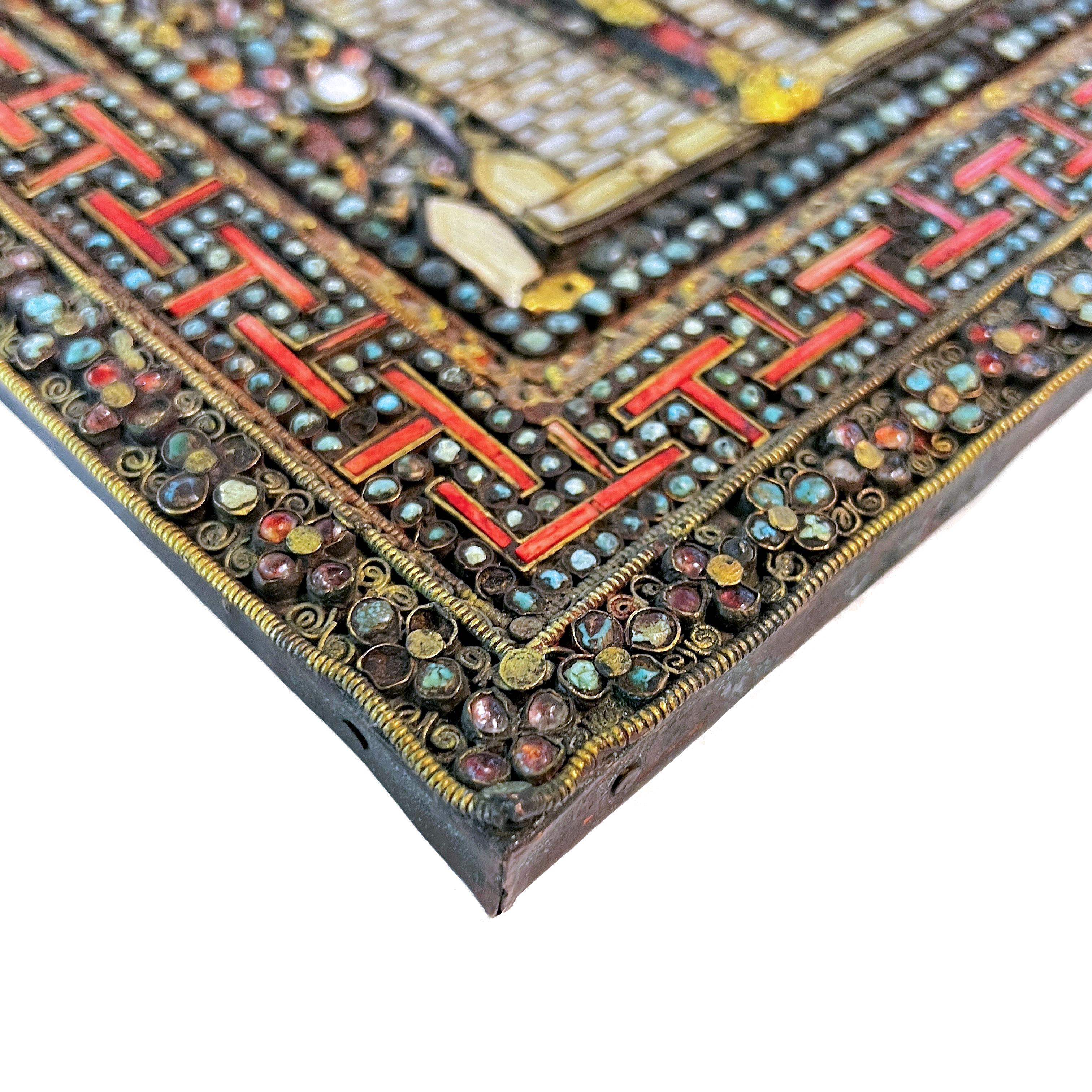 Buddhist Gilt Metal Filigree Gem-Set Votive Plaque In Good Condition In New York, US