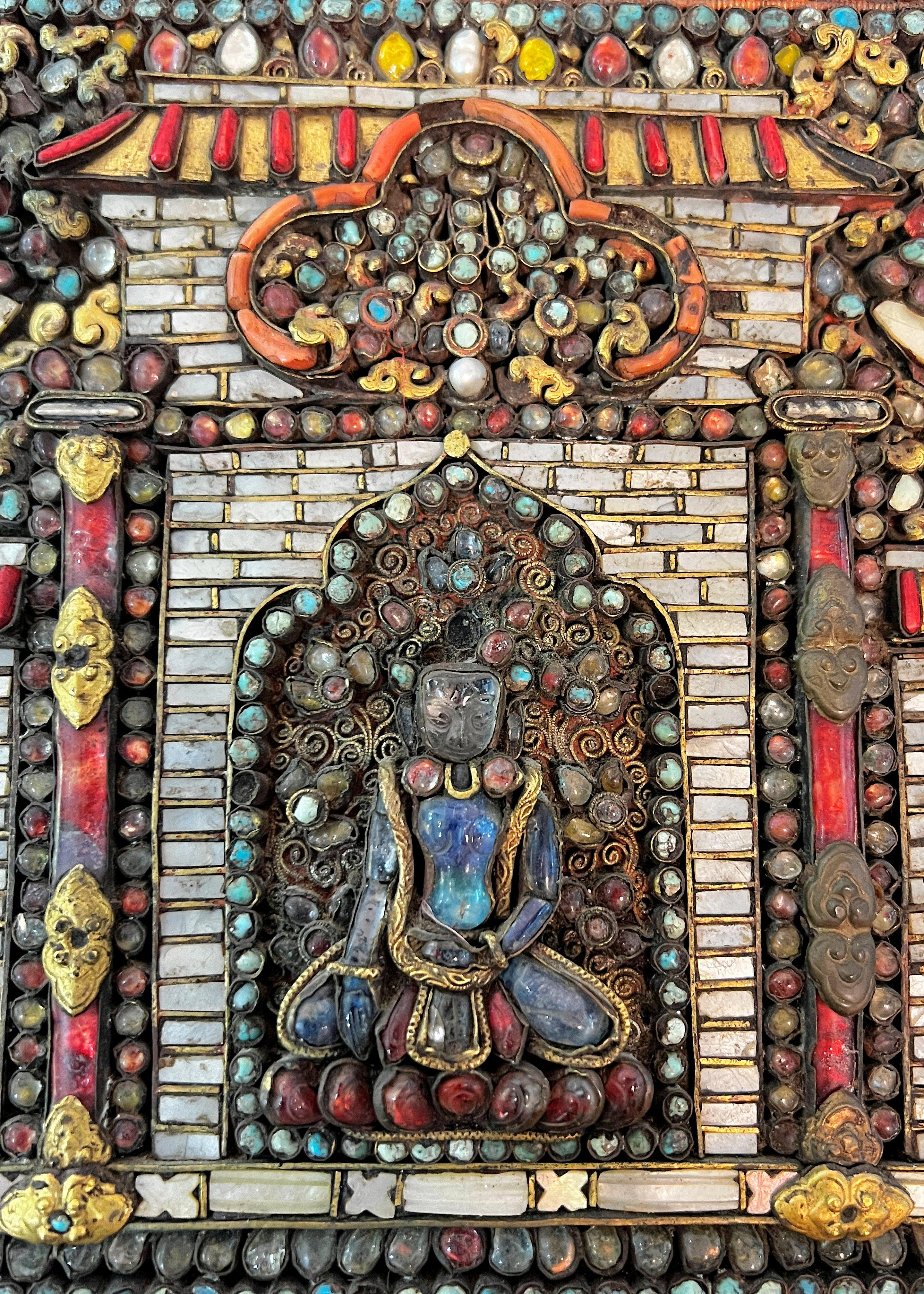 Buddhist Gilt Metal Filigree Gem-Set Votive Plaque 3