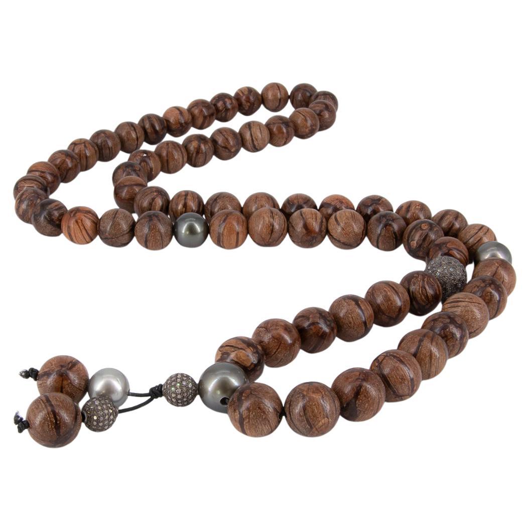 Buddhist inspired Necklace/ Bracelet with Abelia wood and Diamond beads for MEN