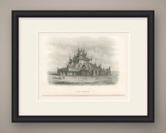 Buddhist Monastery at Amarapura, Burma, Antique Steel Engraving, 1859