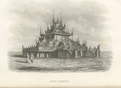 Buddhist Monastery at Amarapura, Burma, Antique Steel Engraving, 1859