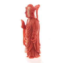 Buddhistischer Mönch geschnitzte asiatische dekorative Kunststatue Skulptur natürlicher roter Kor